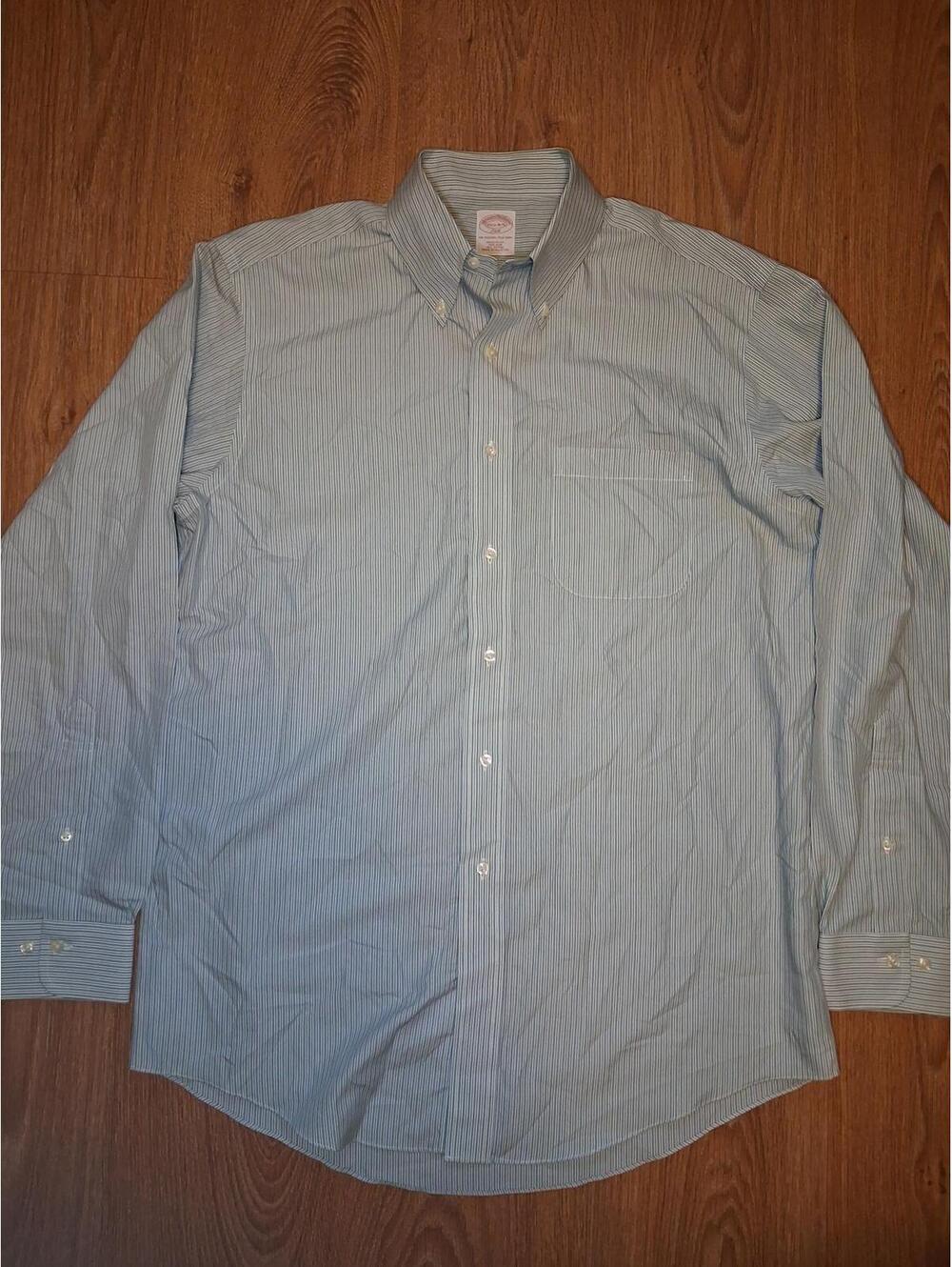 Brooks Brothers Shirt Medium 15.5-34/35 Green Striped Cotton
